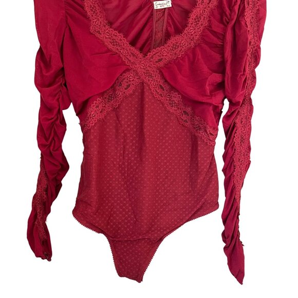 Free People Forever Young Red Lace Long-Sleeve Bodysuit Size Large - Picture 6 of 12